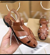 women's Brown Buckle Strap Sandals Adjustable Strap Solid Open Toe