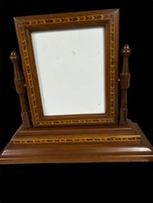 Vintage Free Standing Wood Dresser Valet Shaving Stand Swivel Wood Inlay Frame