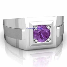 Natural Amethyst Gemstone with 925 Sterling Silver Ring For men's 