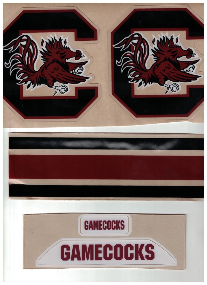 3M SOUTH CAROLINA GAMECOCKS FULL SIZE FOOTBALL HELMET DECALS W/STRIPE & BUMPERS