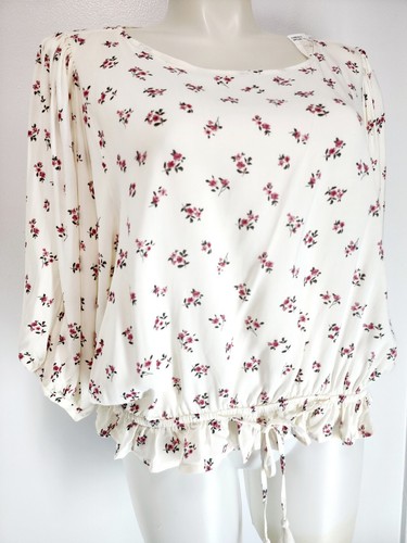 Ladies Vanilla Star Floral Peasant Top Boho Crochet Peplum Balloon 3/4 Sleeve - Picture 12 of 22