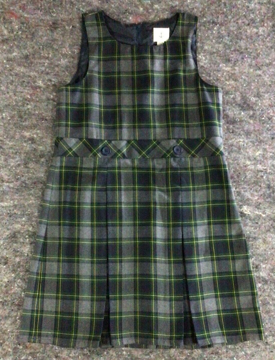 green plaid uniform dress Lands End Girls Pleated School Jumper Size 12 Skirt