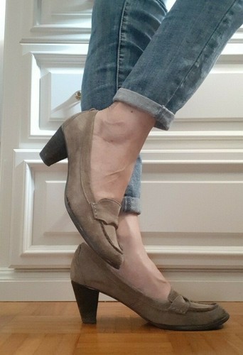 CINTI Scarpe 100% pelle decollètè beige scamosciate mocassini tacco medio  comode | eBay