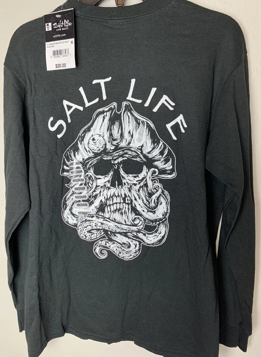 SALT LIFE youth Sz Medium Long Sleeve Graphic T-shirt Captain Octo