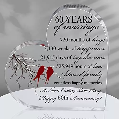 Years of Marriage Gift Wedding Anniversary Heart Marriage Keepsake 60th