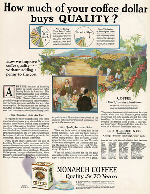 1920s Vintage Retro Kitchen Decor Monarch Coffee Cafe Art Print Ad LARGE