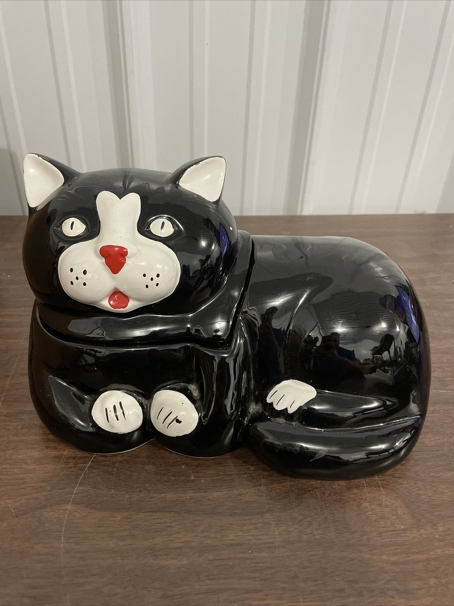 Vintage Black & White Tuxedo Cat Kitty Cookie Jar Ceramic NAC 1985