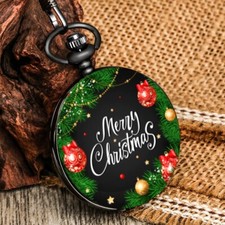CHRISTMAS Pocket Watch / Pendant "CHRISTMAS WREATH" Xmas Gift/Stocking Stuffer 