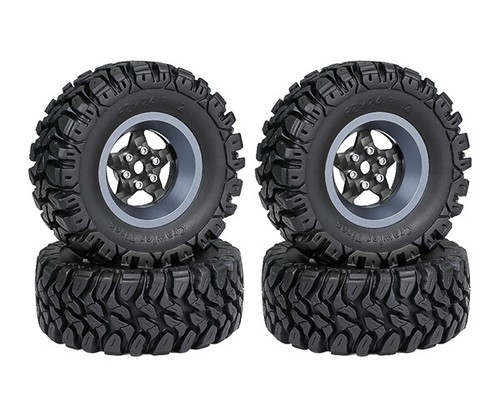 1.2 INCH RUBBER TIRE & RIM SET 7mm HEX TITAN FOR 1/18 TRX4-M AXIAL SCX24 CRAWLER - Picture 8 of 23