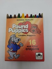NOS Vintage 80s Pound Puppies 16 Non Toxic School Crayons Set Golden