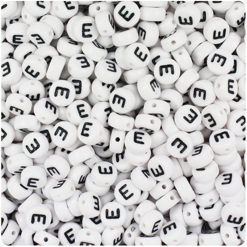 100 White w/Black 7mm Flat Disc Coin Plastic Alphabet Beads - Letter choice A-Z - Picture 6 of 27