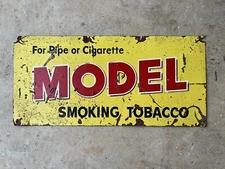 ANTIQUE Yellow Model Tobacco Metal Sign 1952 Green Back RARE