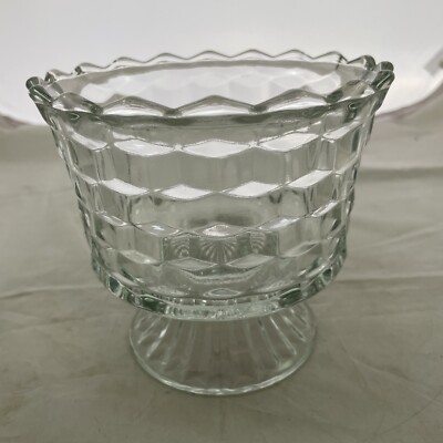 Vintage Fostoria American Footed Trifle Bowl 1950 s Cubed Pattern 6''