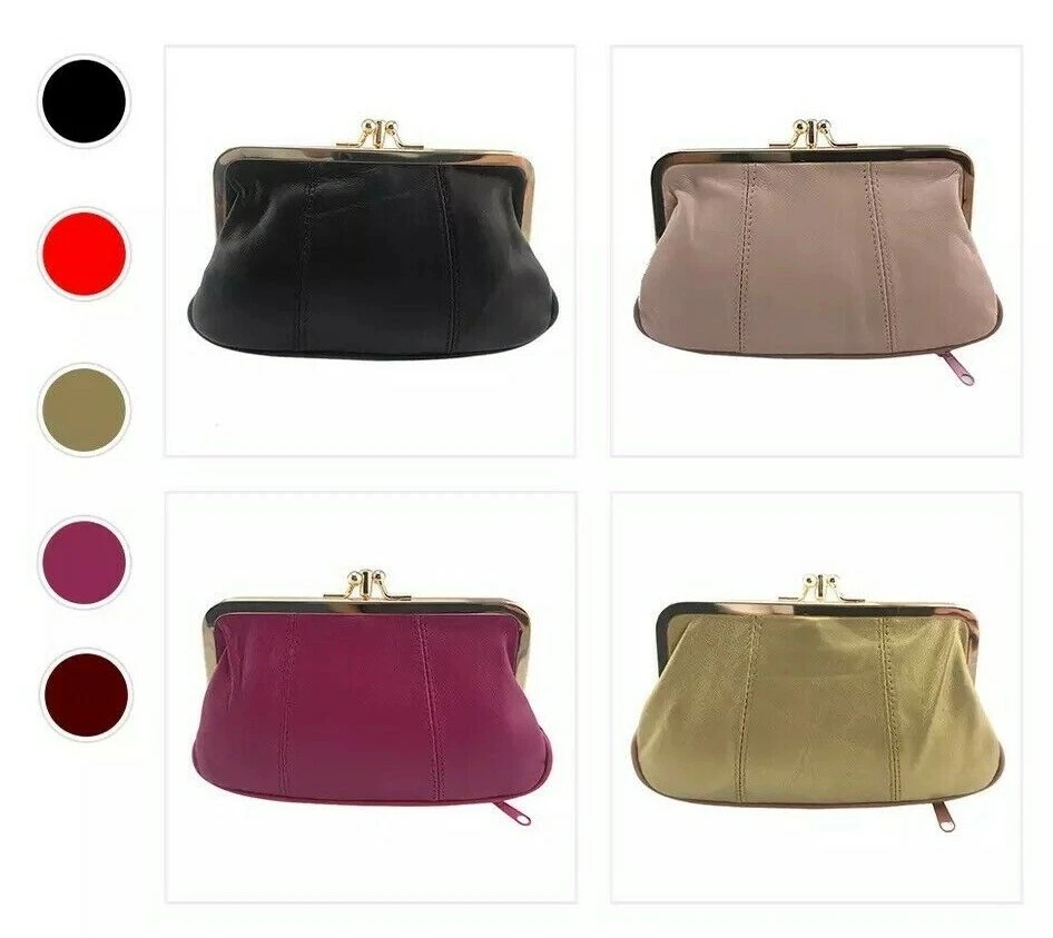 New Ladies Soft Leather Ball Snap Clasp 2 Zips Purse Clutch /Coin Bag Wallet  | eBay