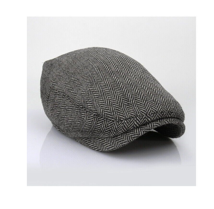 Men's Wool Newsboy Gatsby Cap Driving Flat Cabbie Plaid Tweed Ivy Hat