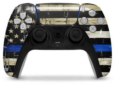 Skin Sony PS5 Controller Painted Cracked Blue Line Stripe USA American ...
