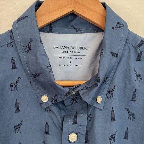 Banana Republic Luxe Popeline Giraffe Print Hemd Herren Large Slim Fit Langarm - Bild 3 von 10