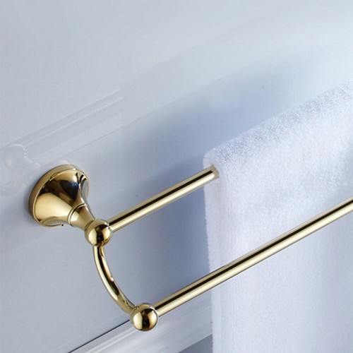Gold Brass Wall Mounted Double Towel Bar Holder Bathroom Accessories fba921 - Picture 2 of 8