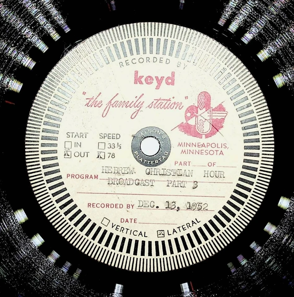 1952 Minneapolis MN KEYD Radio Hebrew Christian Vinyl 2 12" 78 Records NO JACKET - Image 3 of 3