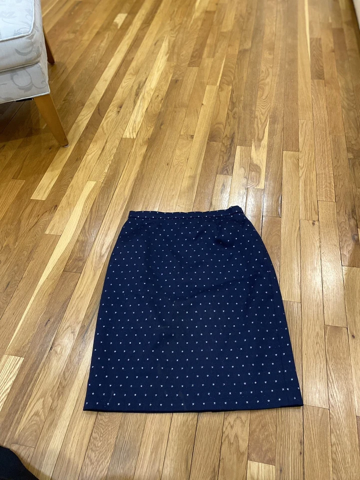 Falda Escada Azul Plateada Estampado de Estrellas Cremallera Forrada Mezcla de Lana Talla 40 10 Recta Foto 2 de 4