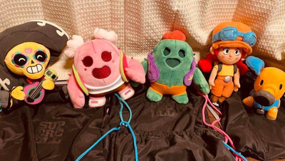 Brawl Stars Spike, Poco, Jesse etc Set of 5 Plush Toys with Official Knapsack