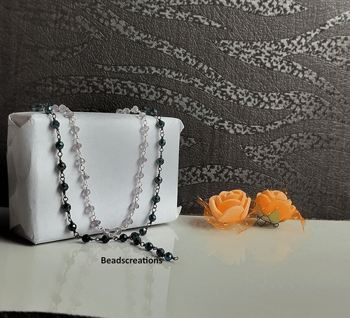 Faceted Amethyst and Blue Catted rosary Necklace Gemstone Jewelry Gift - Picture 3 of 5