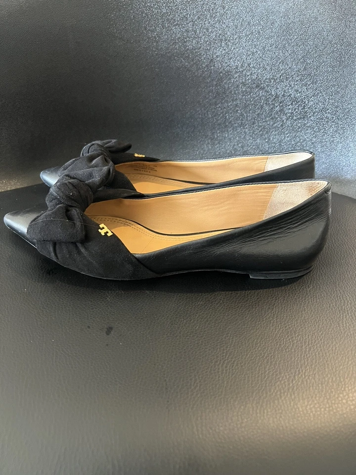 Bailarinas Tory Burch talla 7 Rosalinda de cuero negro estampadas planas con lazo Foto 4 de 4