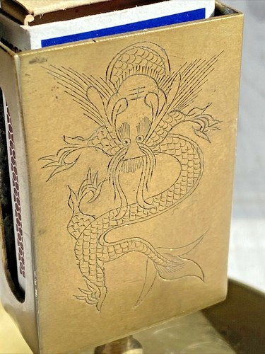 Old Brass Match Box Holder Dragon Motif - Picture 2 of 12