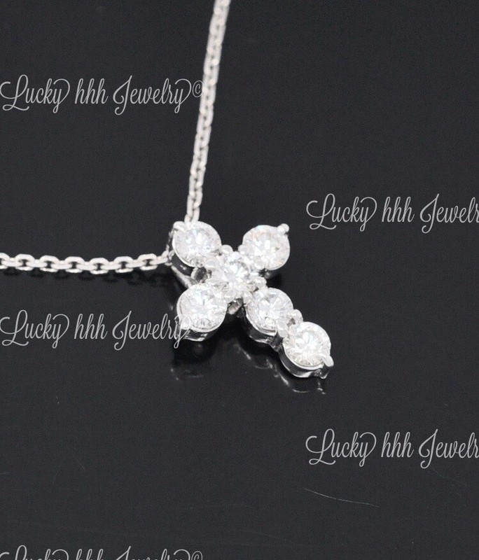 14k Solid White gold Natural Diamond Cross pendant 1.09 ct shared prong made USA