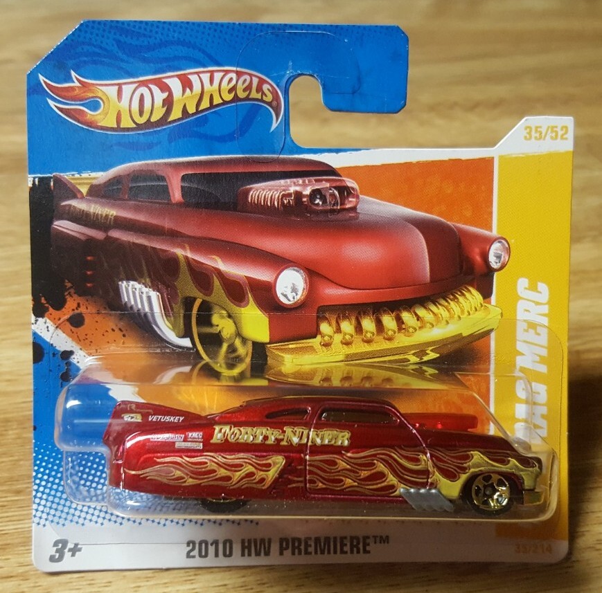 Hot Wheels '49 Drag Merc on Short Card Red with Flames 1:64