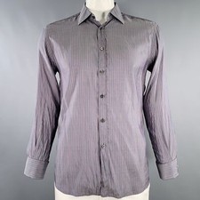 PRADA Size L Grey Pink Stripe Silk Button Up Long Sleeve Shirt