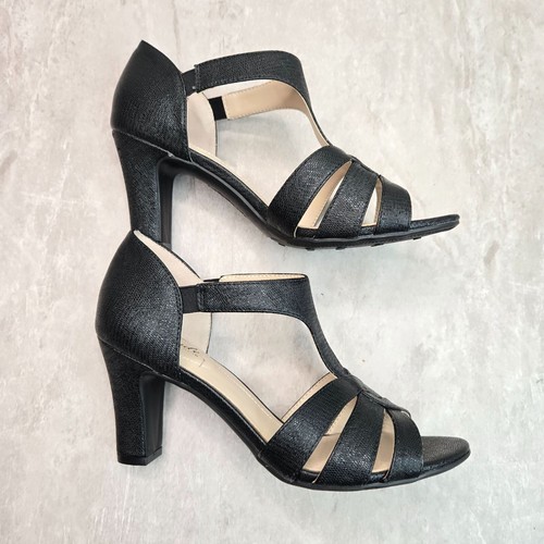 Life Stride Strappy Heeled Sandals 7.5 Wide Fit Black Shimmer Caged Block Heels - Picture 5 of 11