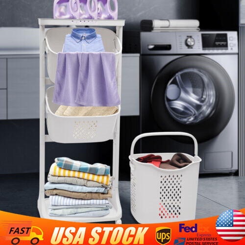 Laundry Hamper Basket Sorter Clothes Storage Organizer 3 Tier Shelf Rolling Cart