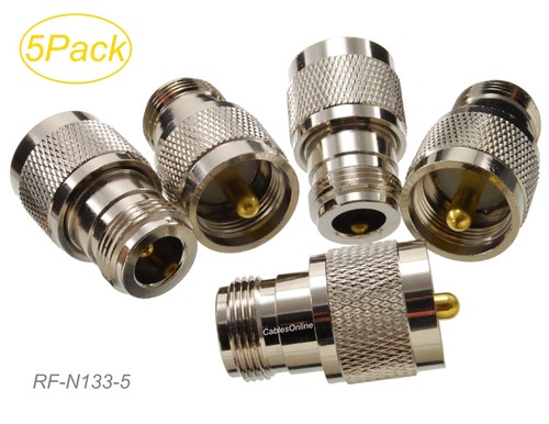 5-Pack N-Type Female to UHF PL259 Male 50-Ohm RF Coaxial Adapters, RF-N133-5 - Afbeelding 1 van 2