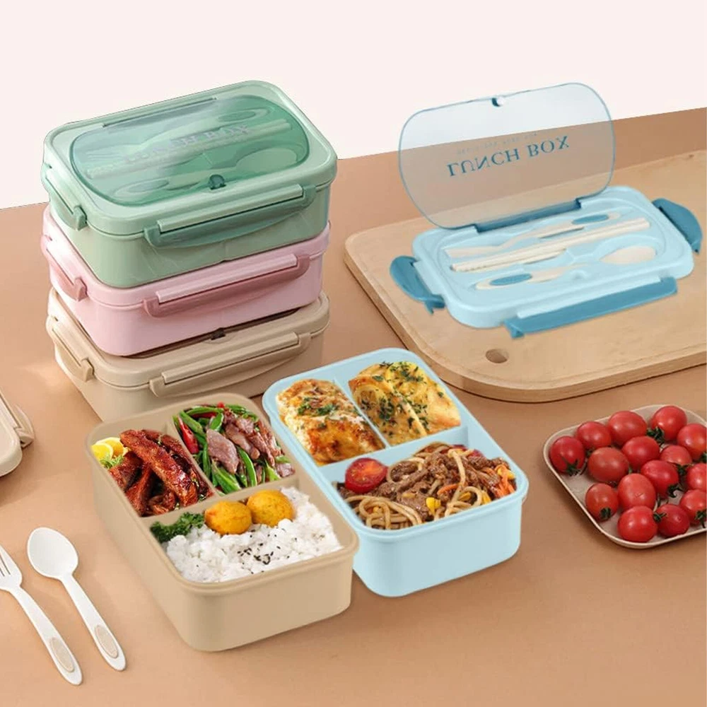 Adult Bento Box Lunch Food Box Container with 3 Compartments & Utensils BPA Free