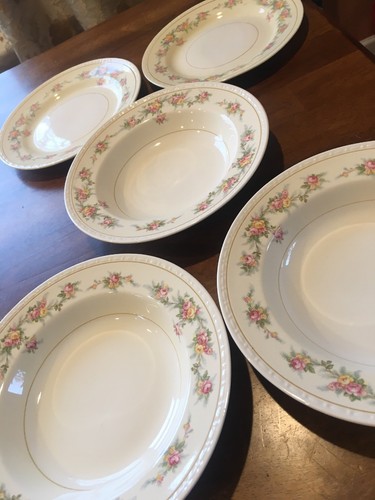 5 Homer Laughlin G3370 3-rimmed Soup Bowls 2-salad Plates VGC - Picture 10 of 10