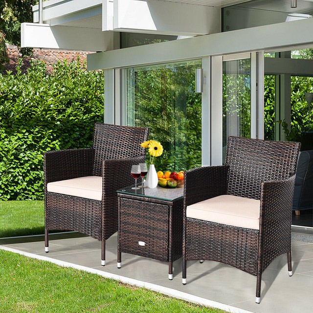 3 Piece Outdoor Seating Set Brown Rattan With Cushions Garden Patio Furniture For Sale Online