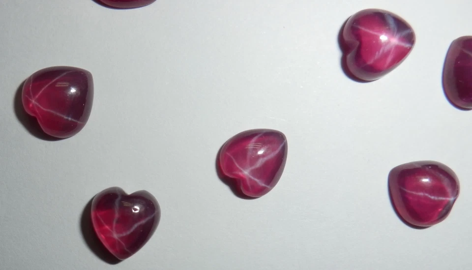 Transparent Star Ruby Heart 8x8 mm Cabochon Created 6 Rayed Stone 3 pieces Lot - Image 3 of 4