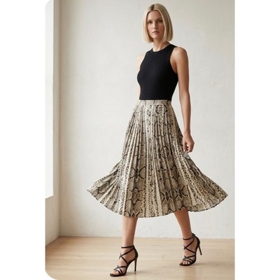 J.Crew Snakeskin Print Olive Pleated Midi Workwear Office Skirt Size 0P (NWOT)