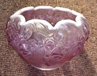 Fenton Pink Glass Bowl Floral, Scallop milk glass edge, 3.5" tall, vintage 1980s