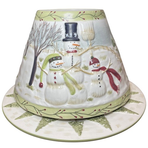 Vintage Yankee Candle Snowman Ceramic Large Jar Candle Topper Lamp Shade & Plate - Picture 13 of 13