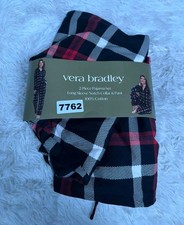 Vera Bradley 2 Piece Pajama Set Womens Size M Red Black Plaid Cotton Long Sleeve