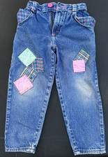 Vintage OshKosh B'Gosh Jeans, Pink and Green Plaid Patchwork, size 5T