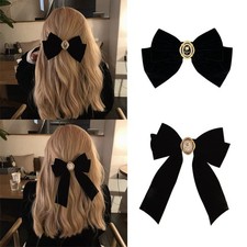 Velvet Hair Bows Black Ribbon Clips Classic ponytail Barrettes Accessories Ro...