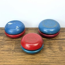 Vintage - Lot of 3 Wooden Red Blue Yo-Yo Toys - Champion, Cross, Duncan