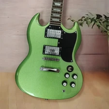 US Warehouse SG Metal Green electric Guitar Solid mahogany body chrome hardware