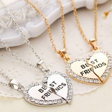 Best Friend Heart Silver Gold Tone Pendants Necklace Bff Friendship Fashion