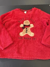 Womens Bake It Till You Make It XL Gingerbread Red Fuzzy Ugly Sweater Party