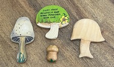 4 VTG 70s Hand Painted Natural Wood Mushroom ...