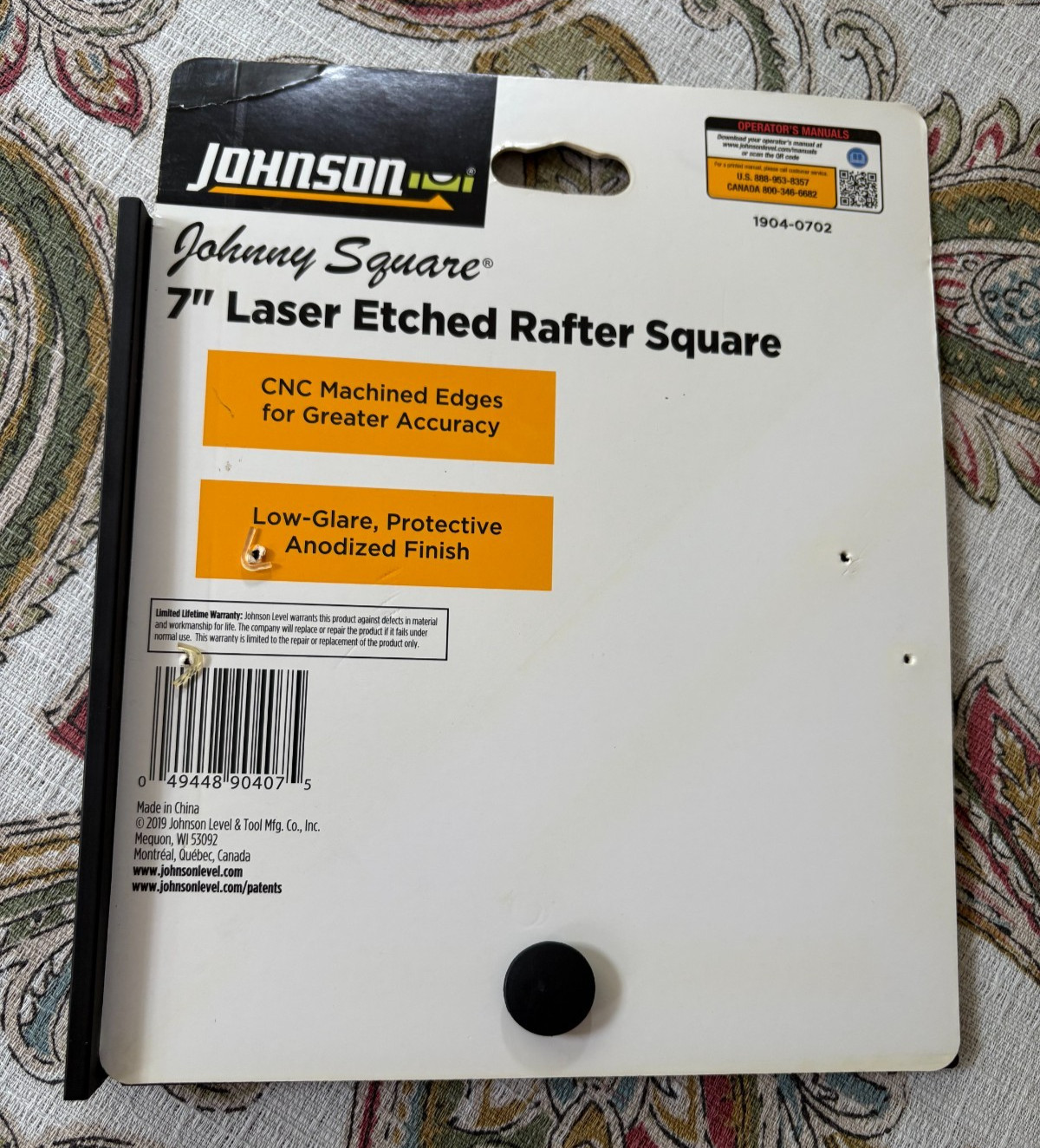 Johnson Rafter Square 7" Carpenter Framing Layout Black Laser Etched Easy-Read